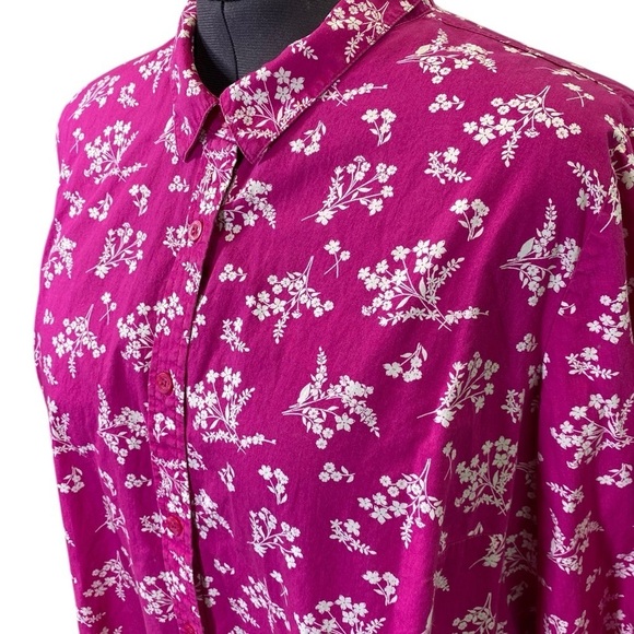 WOMEN WITHIN Plus size 2X Floral Pink Cotton Button up 1/2 sleeve blouse top - Picture 1 of 6